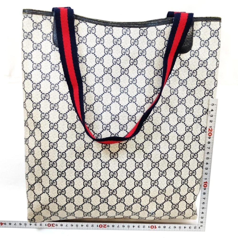 Vintage Gucci Tote Bag Sherry Line Navy Blue PVC - Picture 2 of 10